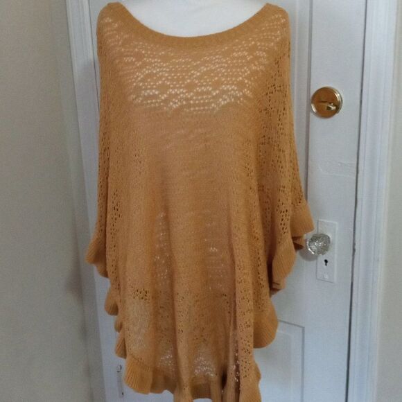 Roaman's Sweaters - ROAMAN'S Women's Crochet Look Knit Poncho (Size S / 12w) Gold Color